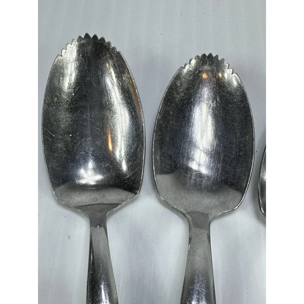 5 Vintage Serrated Citrus Stainless‎ Spoons Black Plastic Handle 6